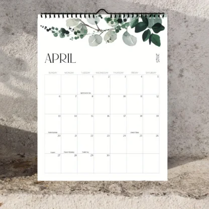 Calendario inglés 2025 Calendario de pared minimalista Yo Coil Diseño mensual espacioso Calendario de letras de números fácil de leer