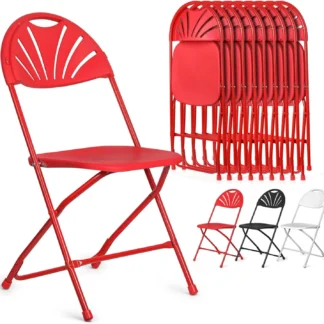 Sillas plegables de plástico para comedor, paquete de 10 unidades, color rojo, para bodas, fiestas, eventos, interiores y exteriores