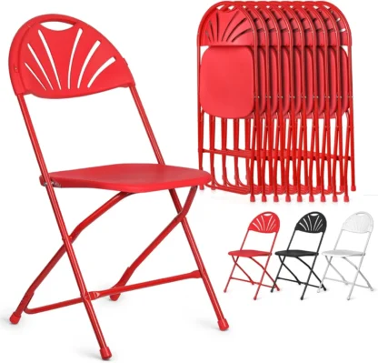 Sillas plegables de plástico para comedor, paquete de 10 unidades, color rojo, para bodas, fiestas, eventos, interiores y exteriores