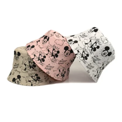 Sombrero de Mickey Mouse de Disney, gorra de algodón con estampado de doble cara de Anime, gorras de pescador para niños y niñas, gorra con visera de viaje a la moda