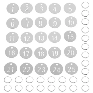 25 uds placa de matrícula llavero etiqueta etiquetas de acero inoxidable casillero de Metal equipaje de acero papel redondo numerado