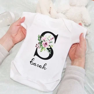 Corona Floral personalizada, nueva ropa para niña, monos personalizados para el primer nombre, regalos para Baby Shower, monos para niños recién nacidos