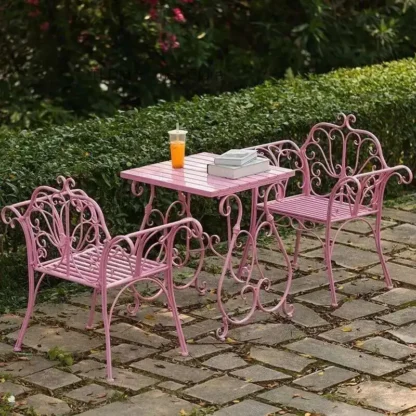 Mesa y silla de patio de hierro forjado europeo, combinación de mesa de centro y silla para jardín al aire libre, mesa de Picnic de ocio para balcón