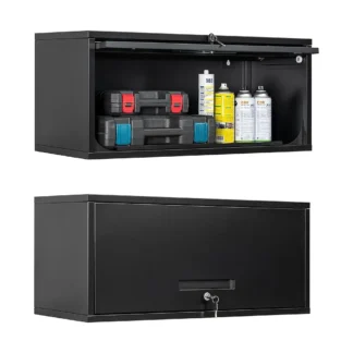 Gabinete de garaje de metal con puertas, gabinete de almacenamiento montado en la pared, gabinete de herramientas flotante para sótano, cocina, almacén (negro,