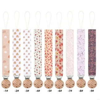 Cadena juguetes infantil con estampados flores Pacificador clip madera segura para niña
