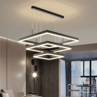 Modern Led Square Pendant Lights Dimmable Black for Bedroom Table Dining Living Room Kitchen Island Home Decor Lusters Fixture