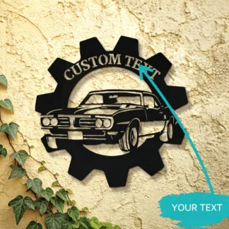 Letrero de pared de Metal con temática de coche Vintage personalizado, diseño de engranaje negro, decoración clásica para garaje, hogar, oficina y coche