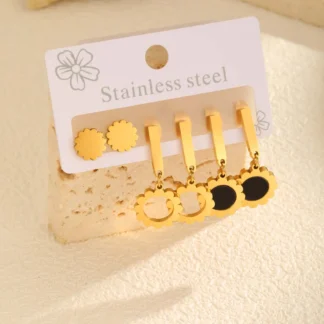 3 pares de pendientes con colgante de flor para mujer, pendientes geométricos de acero inoxidable de Color dorado, conjunto de moda, regalo de joyería impermeable
