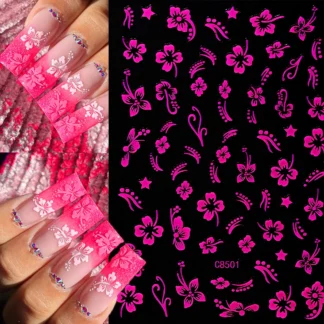 Pegatinas 3D para decoración de uñas con flor de hibisco rosa/púrpura Y2K, calcomanía acrílica colorida de hibisco para uñas, calcomanía autoadhesiva de pétalo de hibisco y * &