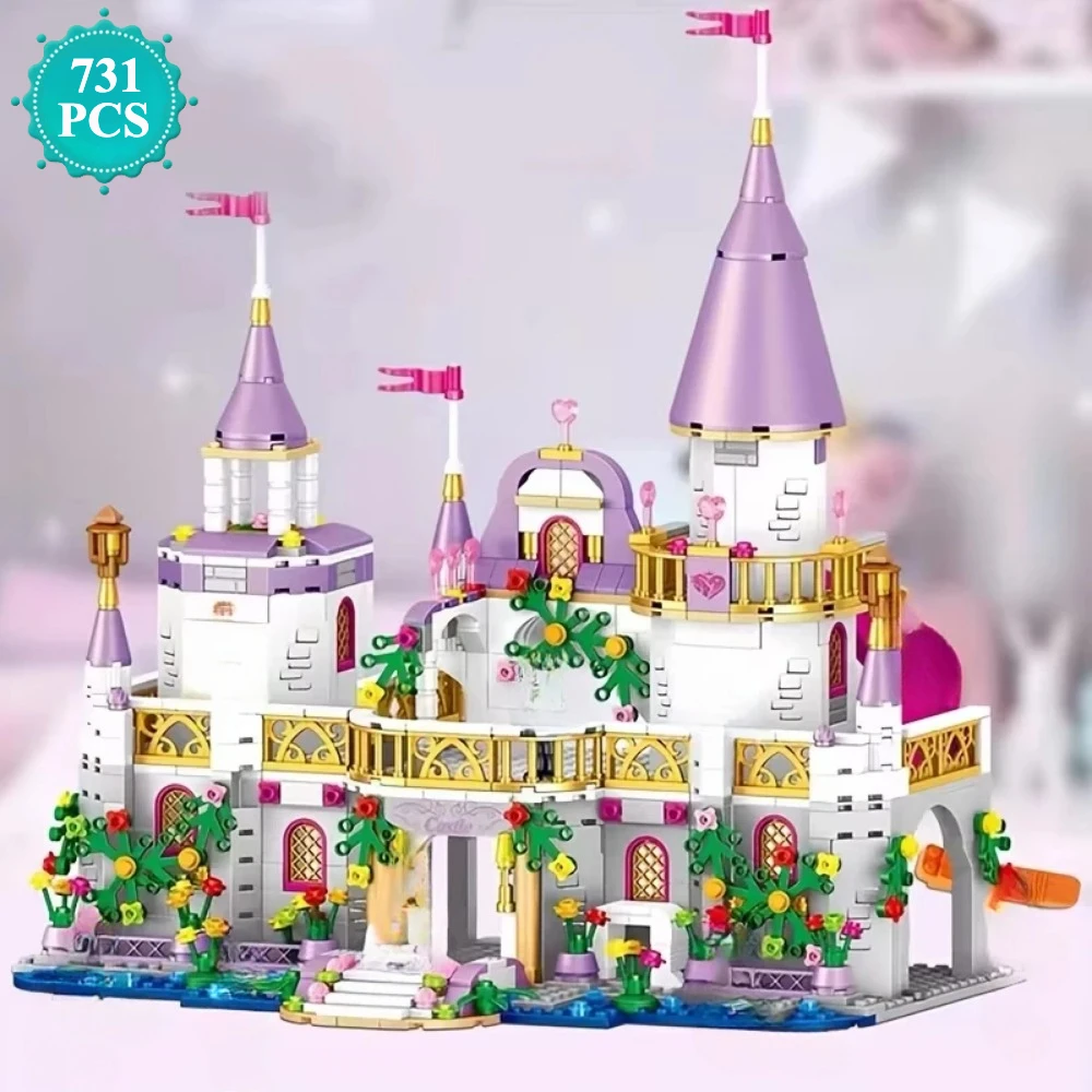 Castillo de hielo de princesa de la ciudad de ensueño para niña, conjunto de bloques de construcción, Kit de modelo de constructor, juguetes para cumpleaños, niños y niñas