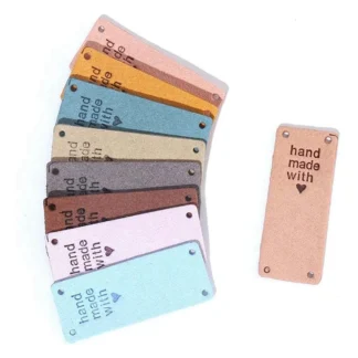 ABMO 100 Uds etiquetas de cuero PU hechas a mano hechas a mano con amor etiquetas de PU de cuero sintético para coser etiquetas adorno accesorios de punto