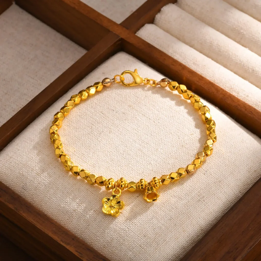 Pulsera de cadena con cuentas geométricas para mujer y niña, brazalete con abalorios de flor de campana, regalo