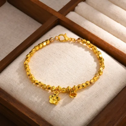 Pulsera de cadena con cuentas geométricas para mujer y niña, brazalete con abalorios de flor de campana, regalo