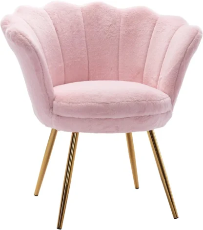 Silla de piel sintética con patas de Metal dorado para sala de estar, silla de tocador para dormitorio, estilo Retro moderno