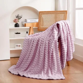 Manta de color morado claro, 60 x 80 pulgadas, Hes Fuzzy, Jacquard 3D, forro polar de franela decorativo, manta acogedora de felpa súper suave para sofá