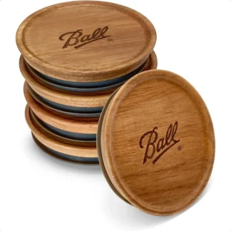 Pelota ®   Tapas para tarros Paquete de 5 tapas de almacenamiento de madera