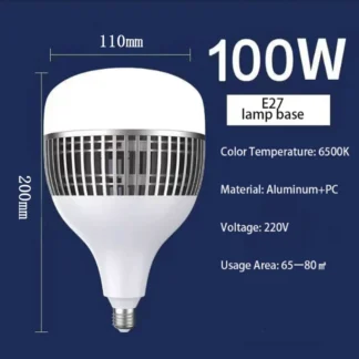 Bombilla LED E27 superpotente de 12x20cm, luminaria de garaje de 220V para luz de casa, bombillas de alta luminosidad de 100 W, 1 ud.