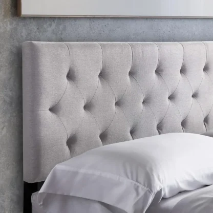 Cabecero de cama - Tamaño Queen tapizado con capitoné de diamantes de talle medio - Cabecero completo de altura ajustable - Estructura de cama o pared