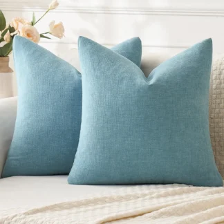 Fundas de almohada para sofá azul ahumado, 22x22 H, juego de 2 fundas de almohada decorativas de chenilla suave europea, granja para sofá y sala de estar