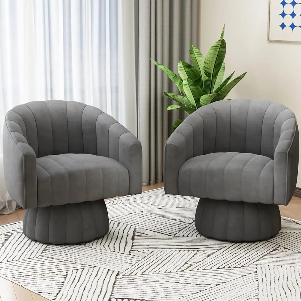 Juego de 2 sillas decorativas modernas, silla giratoria circular de tela de terciopelo suave y esponjoso, silla con acento de nube con 360 °   Giratorio, cómodo