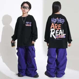 Ropa informal estilo Hip Hop para niños y niñas, ropa de moda para niños, camiseta holgada de manga larga, pantalones Cargo, conjuntos de chándales