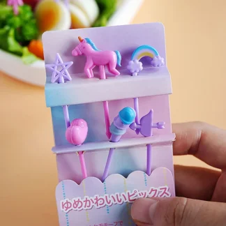 Juego de Mini tenedores de fruta de unicornio para niños, decoración de caja Bento, tenedores de postre, palillo de dientes de dibujos animados, pastel, postre, suministro de fiesta, color aleatorio