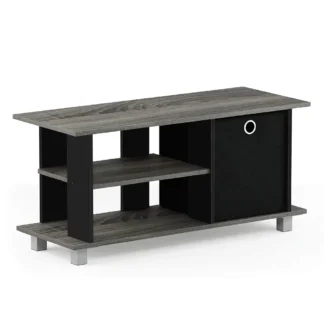 Soporte para TV de entretenimiento simplista con contenedor de almacenamiento, roble francés gris/negro, 13239Gyw/Bk