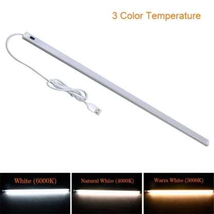 Tira de luces con Sensor de movimiento de escaneo manual, barra LED de aluminio USB, interruptor con Sensor de luz, Control tipo C, luz recargable para gabinete