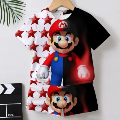 2 uds verano Anime Super Mario moda lindo niños 3D Tops camiseta + Pantalones cortos Cosplay Mario niños niñas ropa de manga corta
