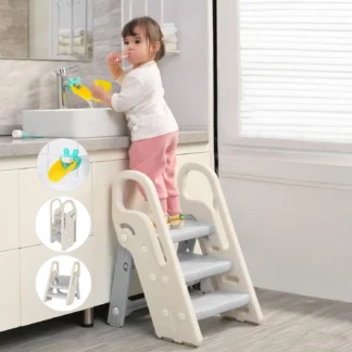 Taburete escalonado plegable para lavabo de baño, taburete ajustable de 3 escalones para inodoro de niños, taburete de entrenamiento con asas, cocina para niños