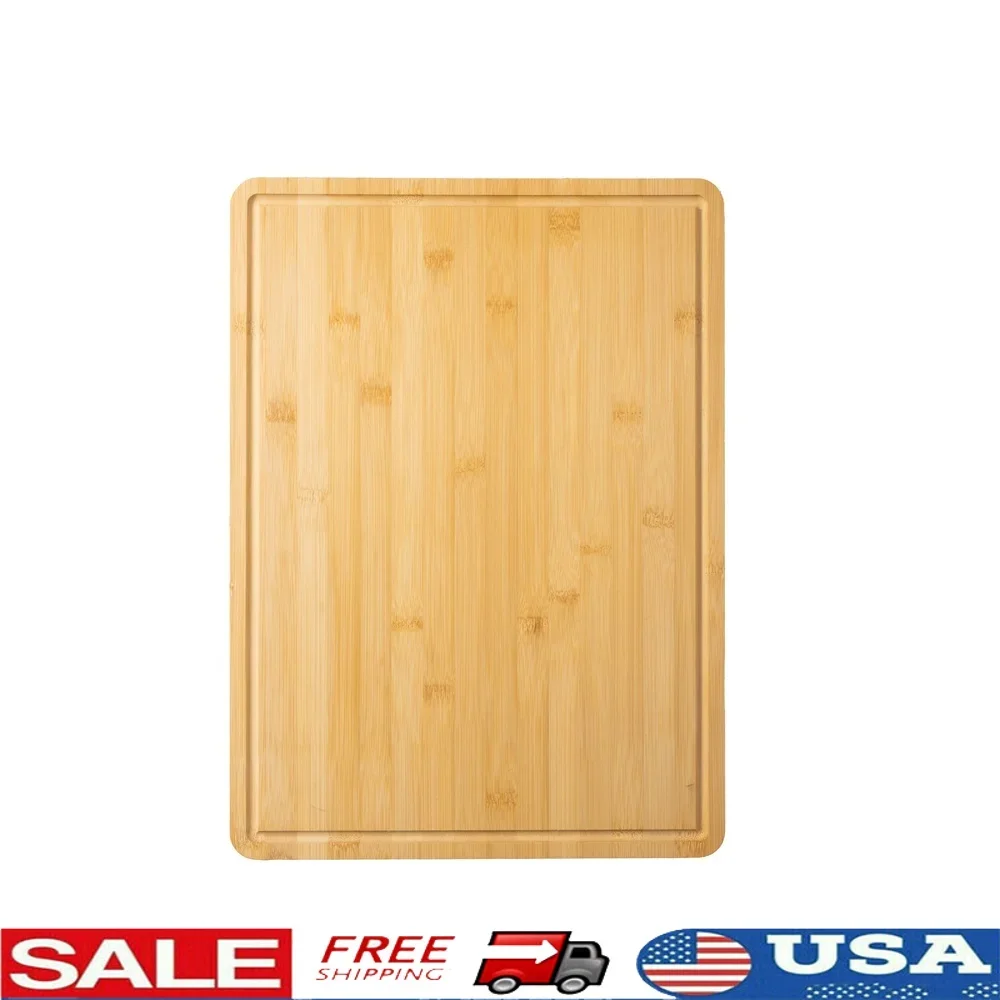 Tabla de cortar de bambú antideslizante con ranura para jugo, tabla de cortar Rectangular grande, herramienta de preparación de cocina duradera y ecológica con