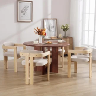 Juego de 4 sillas de comedor de granja, sillas de cocina tapizadas, silla lateral de barril de madera maciza, sillas modernas con acento de terciopelo con brazo