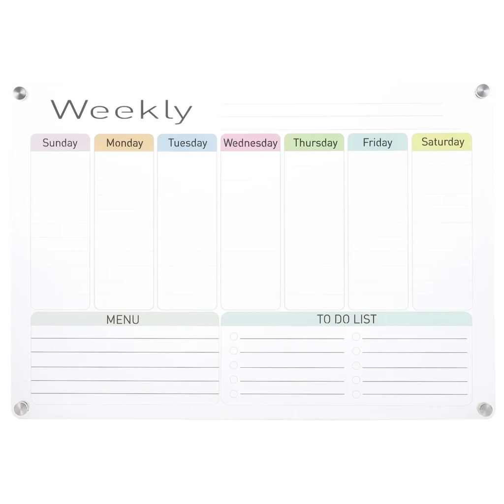 Pizarra blanca magnética acrílica, calendario, tablero de borrado en seco, suministros de cocina para nevera, notas de planificación de horario reutilizables
