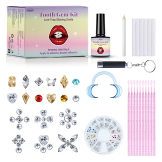 Kit de gemas para dientes DIY con pegamentos y dientes claros, joyería de piedra preciosa transparente anticaída, decoración, Kit de joyería para dientes brillantes