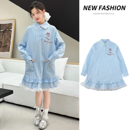 Vestido elegante para niños, blusas para niña, estilo Preppy, camisa Raya Vertical, trajes, nueva escuela, ropa de manga larga para niños
