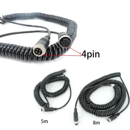 Cable de vídeo para coche de 5M y 8M, línea de resorte de aviación, Cable de extensión de 4 pines, Cable de aviación para Monitor