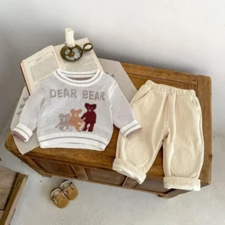 Jersey de manga larga para bebés y niñas, suéter de punto de Jacquard con bonito oso, suéter grueso para niños, ropa de punto