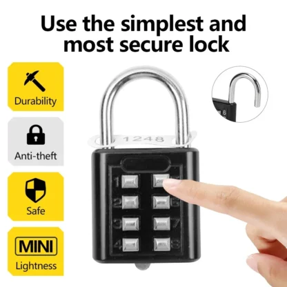 Con llave antirrobo combinación de 8 dígitos botón exterior impermeable fijo candado de código aleatorio aleación de Zinc equipaje viaje cerradura inteligente