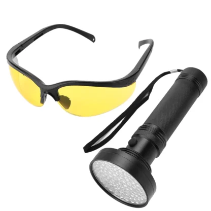 Antorcha LED de luz negra, linterna UV, Detector de orina para manchas de mascotas, antorcha de luz negra brillante de 100 LED con gafas de sol UV para