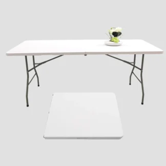 Mesas Plegables portátiles de 8 pies, populares, resistentes, para banquetes al aire libre, moldeado por soplado, mesas rectangulares plegables de plástico blanco