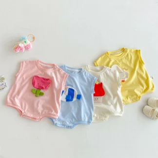 Bolsa de dibujos animados para bebé, ropa de pedo, mono de casa pequeña tridimensional elegante para niña, ropa para recién nacido, novedad de verano 2025