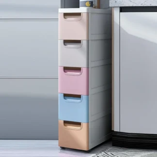 Gabinete de almacenamiento delgado de 5 cajones, gabinete estrecho con cajón y rueda, gabinete de piso multifuncional para espacios pequeños