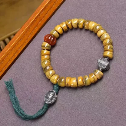 Pulsera de cuentas de intestino grueso de hueso de reflujo, ágata roja tibetana de un solo círculo, accesorios de turquesa plateada pseudo-ginseng