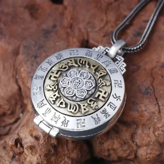 Colgante de caja Gawu con palabras verdaderas de seis caracteres, collar giratorio de loto de plata pura 925, colgante Retro personalizado