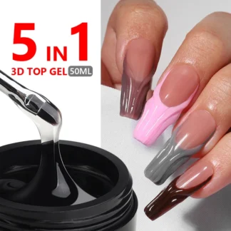 MSHARE-Gel de capa superior 3D, 50ml, 5 en 1, diamantes de imitación, sin toallita, gota de agua, UV/LED, Gel para decoración de uñas y extensiones