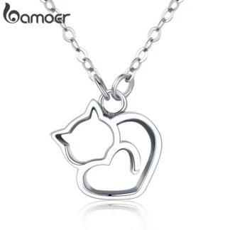 BAMOER 100% Plata de Ley 925 minimalista encantador gato colgante collar lindo Animal cuello cadena para mujeres regalo de cumpleaños SCN188