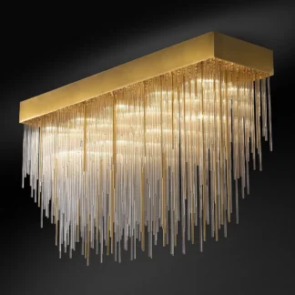Iluminación LED de araña posmoderna, luz de techo de lujo dorada para sala de estar, lámpara grande Rectangular de cristal para Villa interior