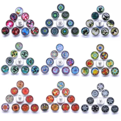 10 unids/lote de botones a presión de vidrio mezclado de 12mm para joyería, apto para pulsera, pendientes, collar de 12mm, botones a presión para joyería