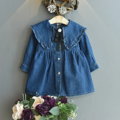 Vestido para niños, ropa para niñas, nueva moda de otoño, vestido vaquero de princesa de manga larga, Vestidos para niños pequeños de 1 a 6 años