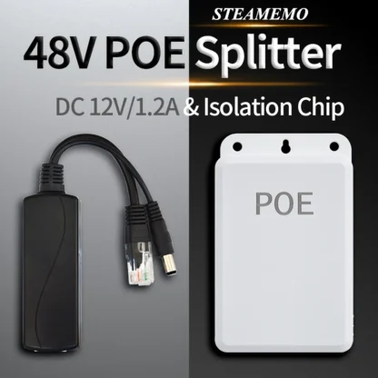 STEAMEMO Divisor POE activo impermeable 48V POE 10/100M entrada a salida CC 12V para cámara IP/AP inalámbrico/CCTV